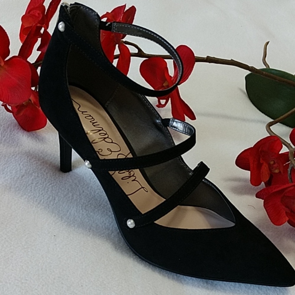 NEW Strappy Stilettos Heels Sexy Back Zip Faux Pearls Black Libby Edelman 8.5 - Picture 5 of 8
